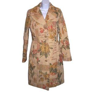 Vintage Trench Coat Women's Size 44 Italy 10 12 US Long Floral Tapestry